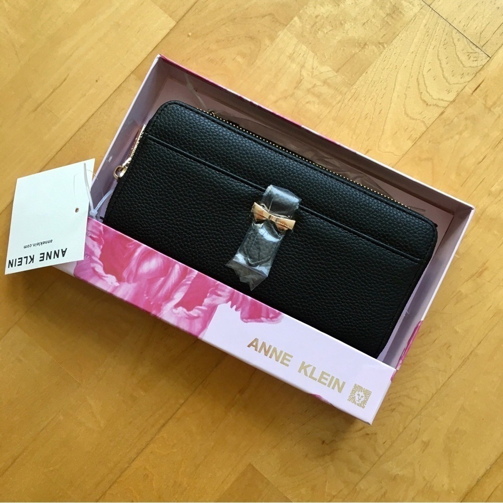 Anne Klein Zip Around Long Wallet with Wrist Strap, Black, Gold, NWT, Gift Box - Picture 11 of 13